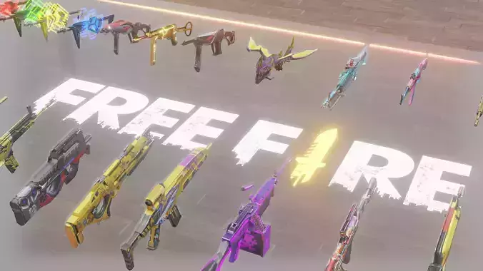Free Fire Guns - All Guns 3d model Download - Blender 3D model