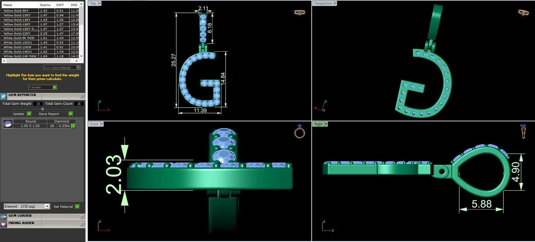 Alphabet G-letter single row pendant 3D print model_3