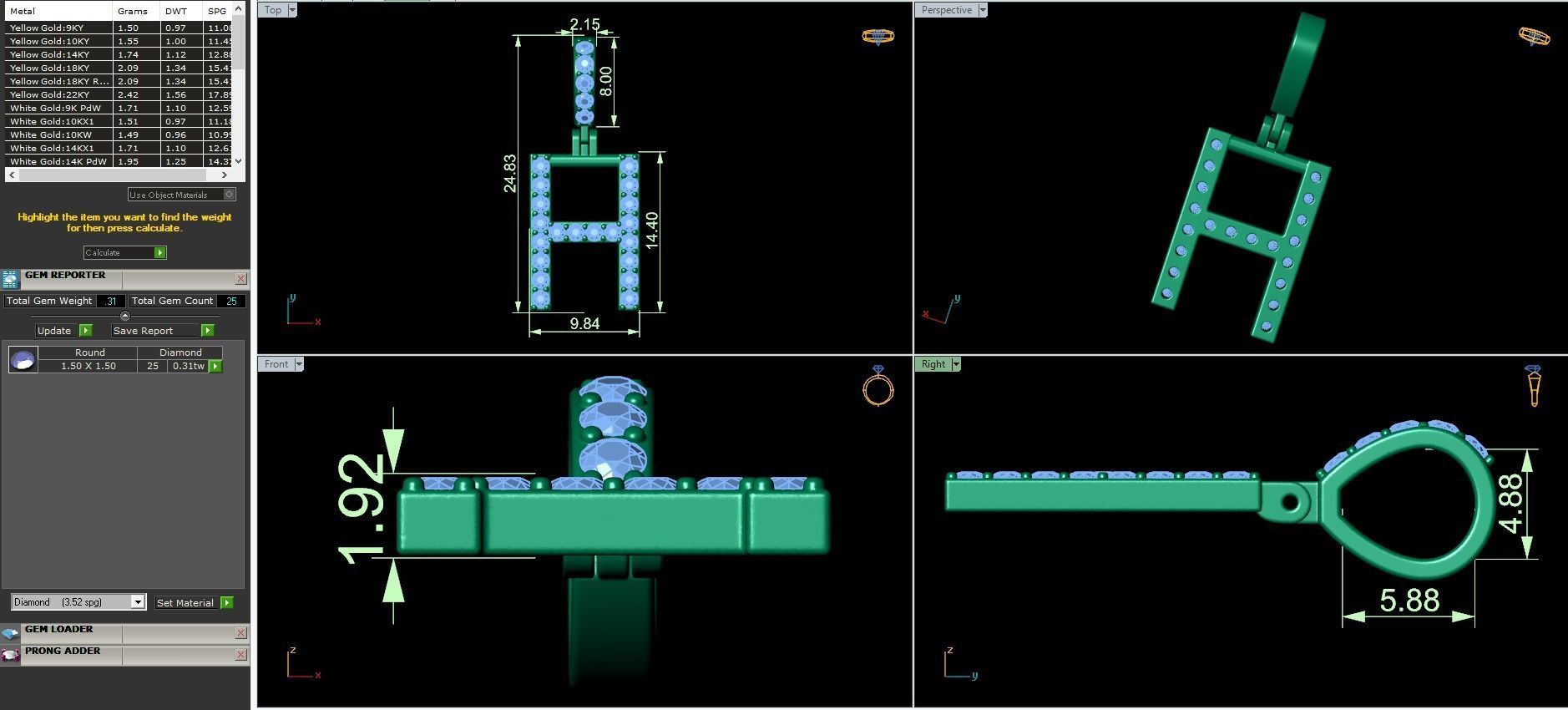 Alphabet H-letter single row pendant 3D print model_3