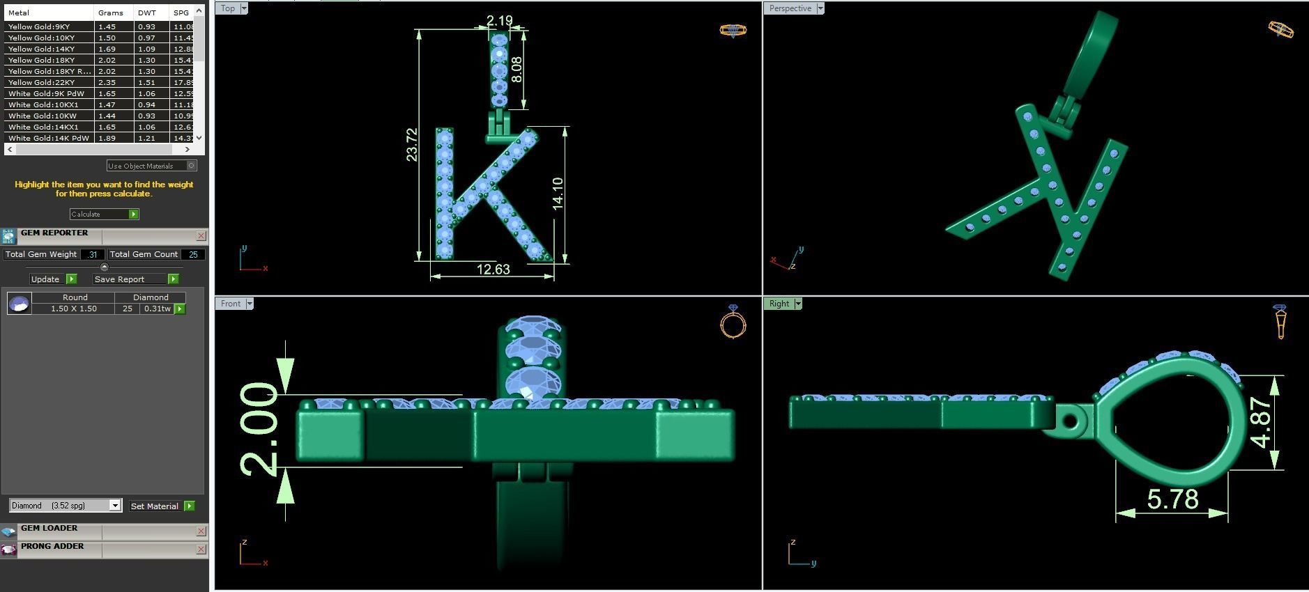 Alphabet K-letter single row pendant 3D print model_3