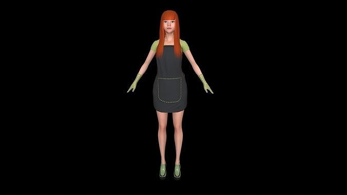 Seller 5 woman in dress Low-poly 3D model