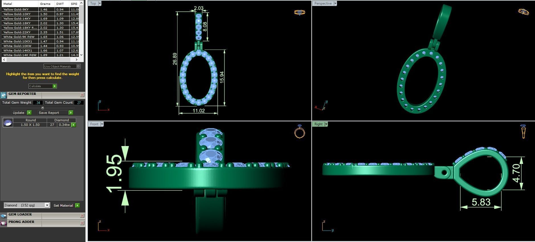 Alphabet O-letter single row pendant 3D print model_3