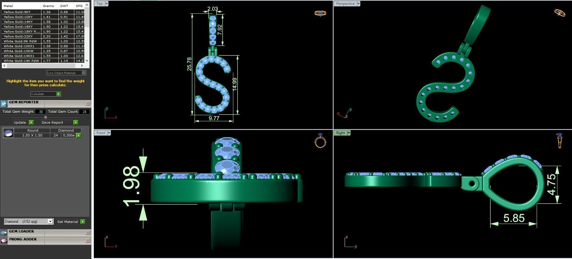 Alphabet S-letter single row pendant 3D print model_3