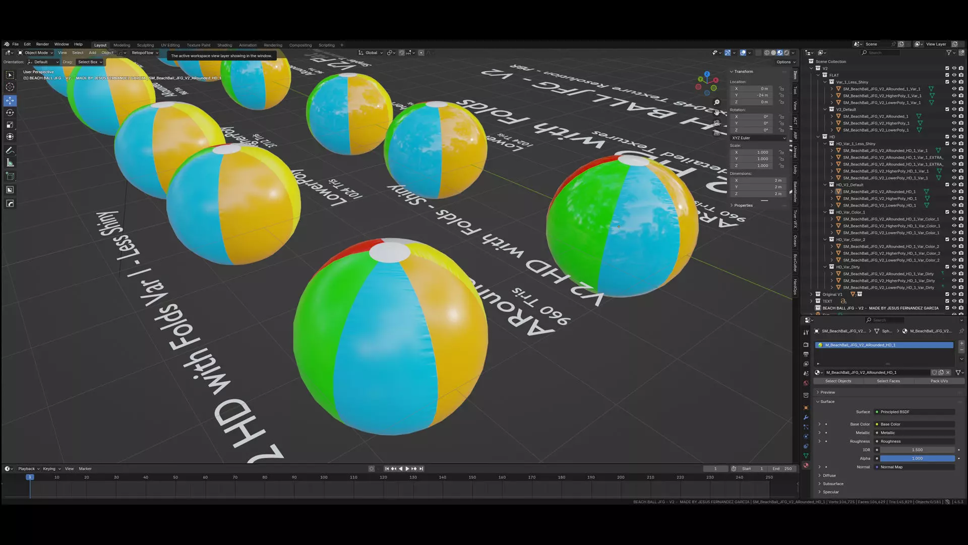 Beach Ball JFG V2 Low-poly 3D model_32