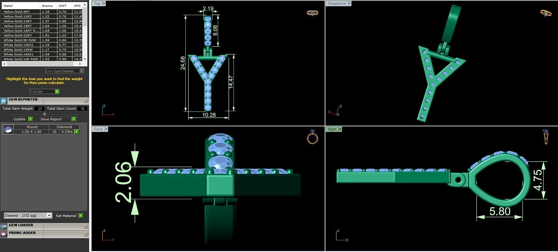 Alphabet Y-letter single row pendant 3D print model_3