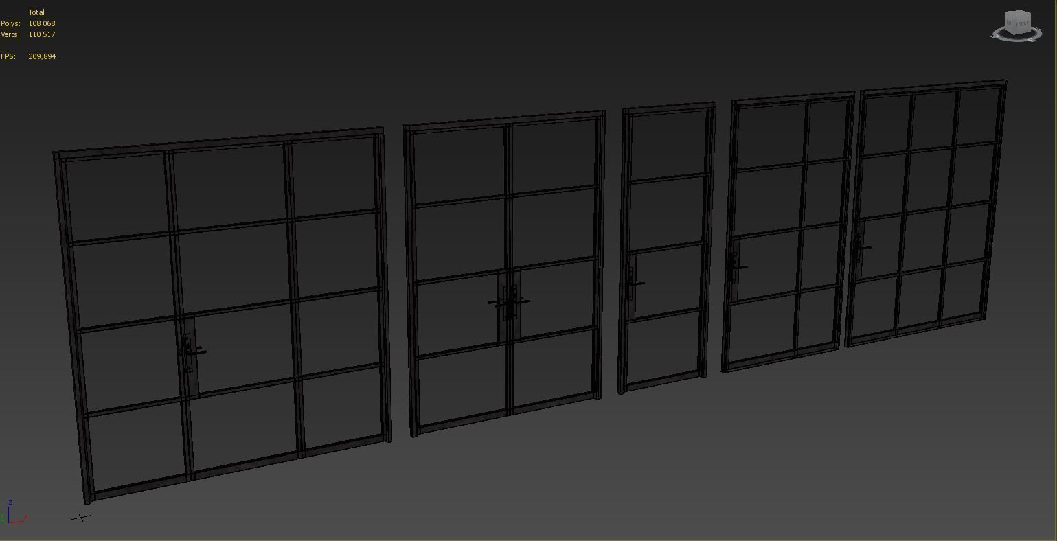 Set 5 steel frame glass doors 3D model_10