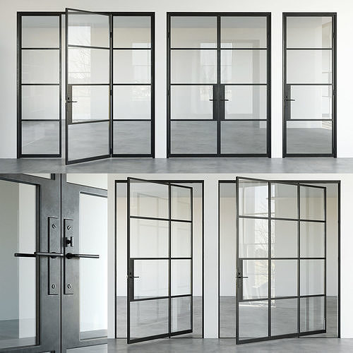 Set 5 steel frame glass doors 3D model
