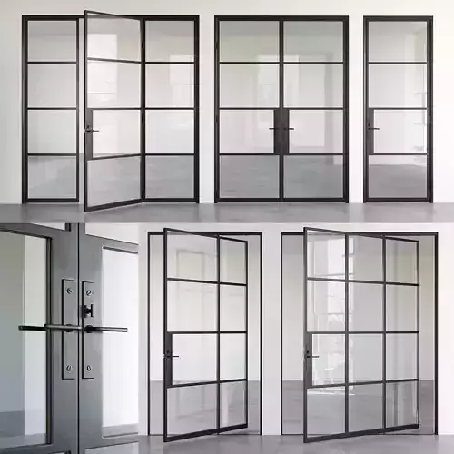 Set 5 steel frame glass doors 3D model