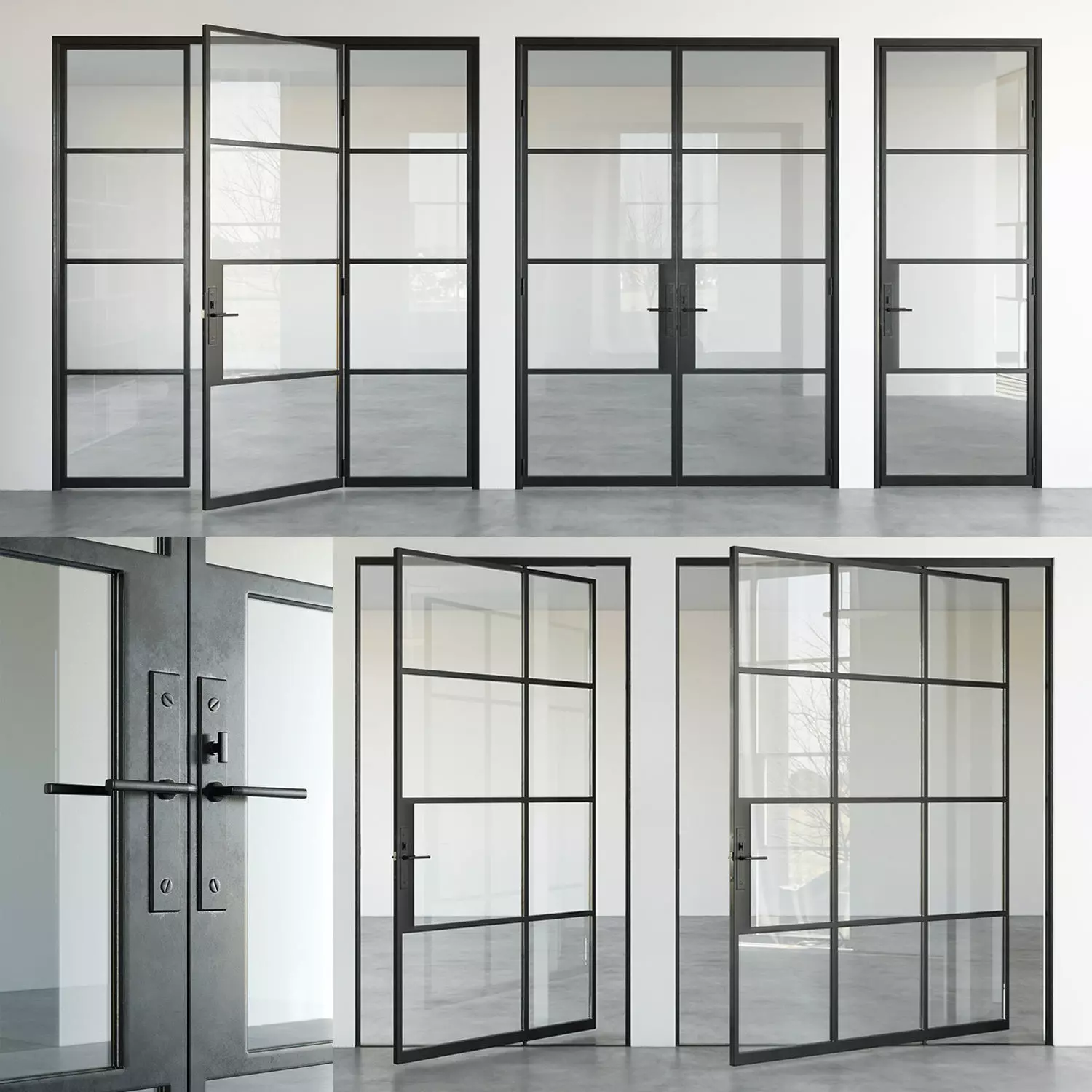 Set 5 steel frame glass doors 3D model_0