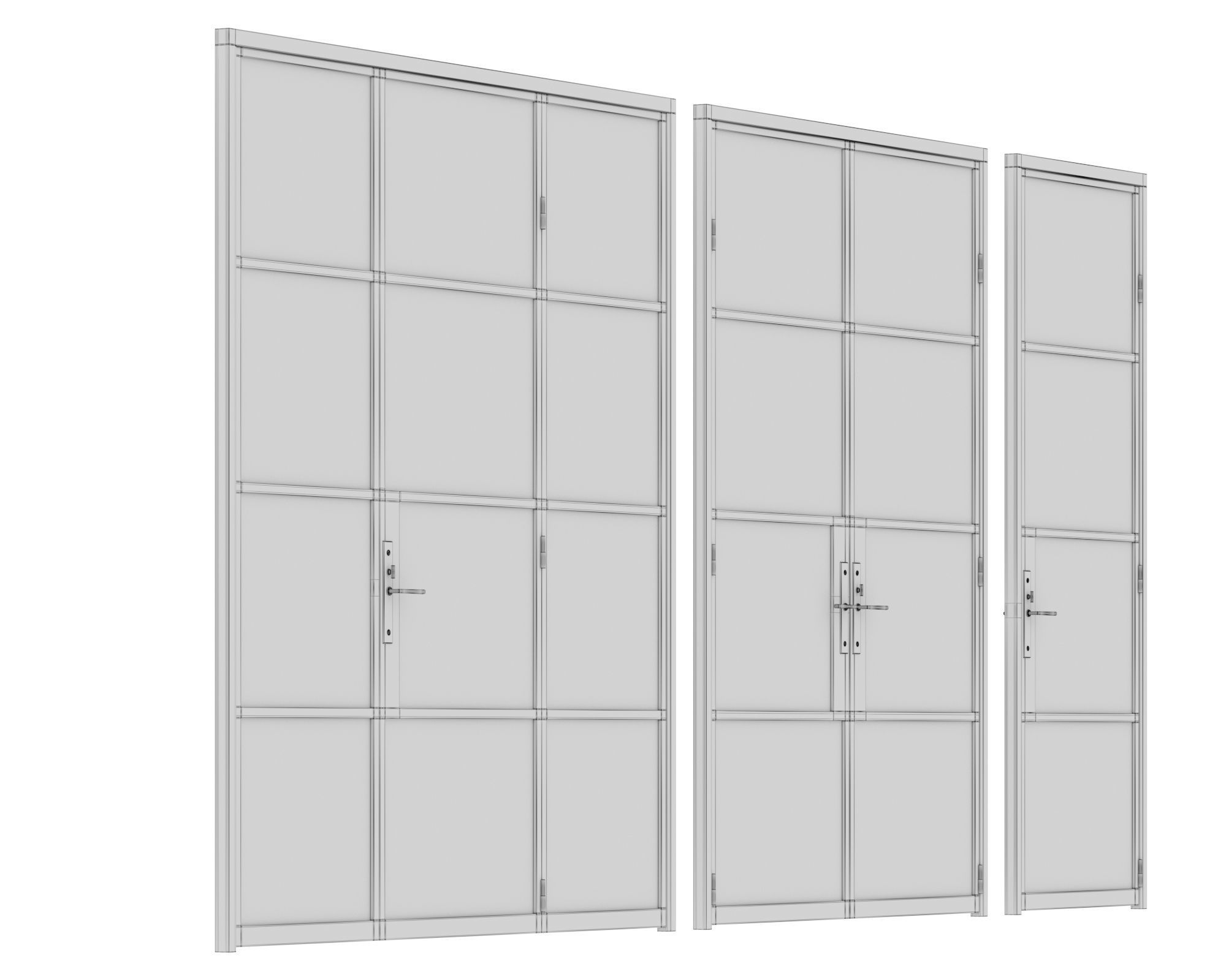 Set 5 steel frame glass doors 3D model_7