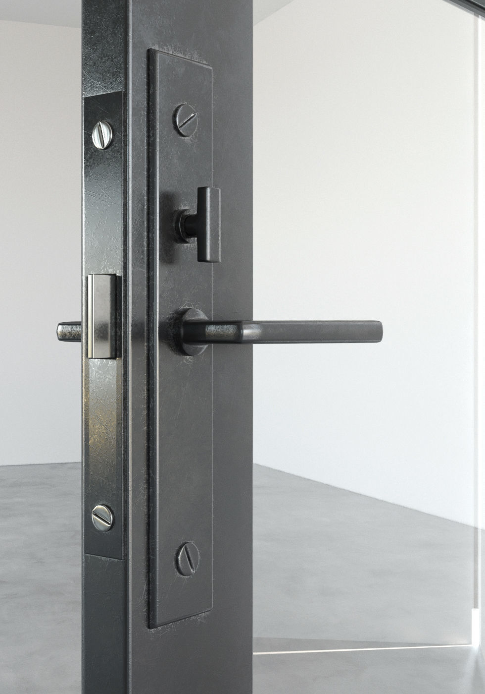 Set 5 steel frame glass doors 3D model_5