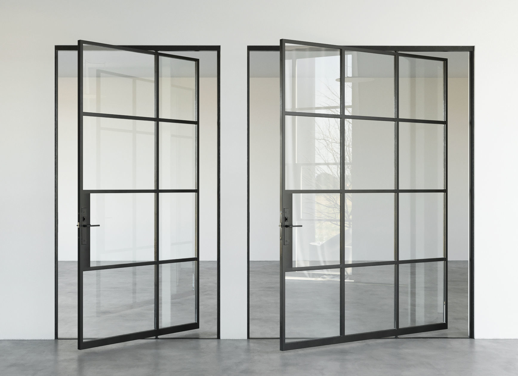 Set 5 steel frame glass doors 3D model_2