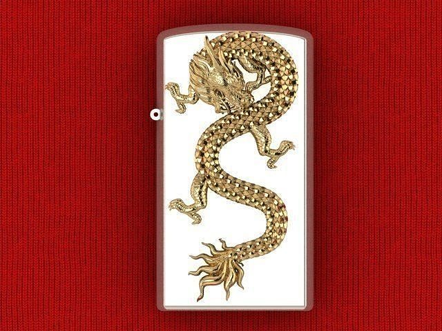 zippo lighter with gold dragon 3D print model