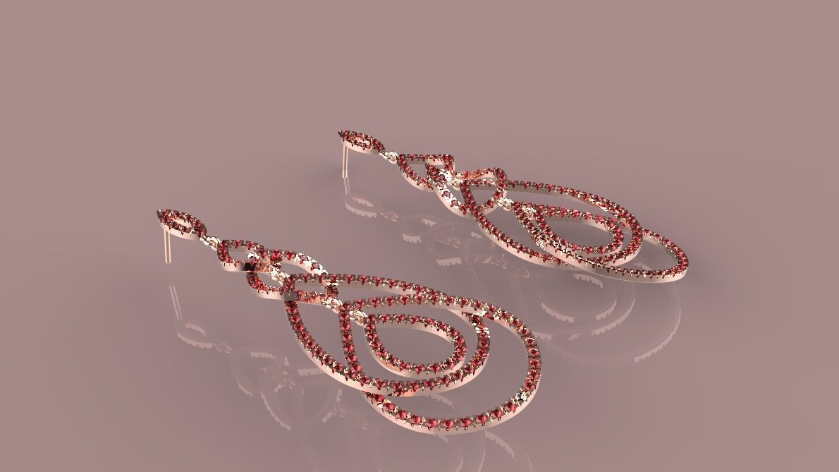 earring set gold and diamonds 3D print model_7