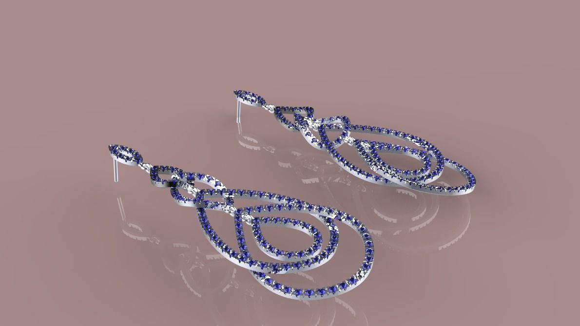 earring set gold and diamonds 3D print model_5