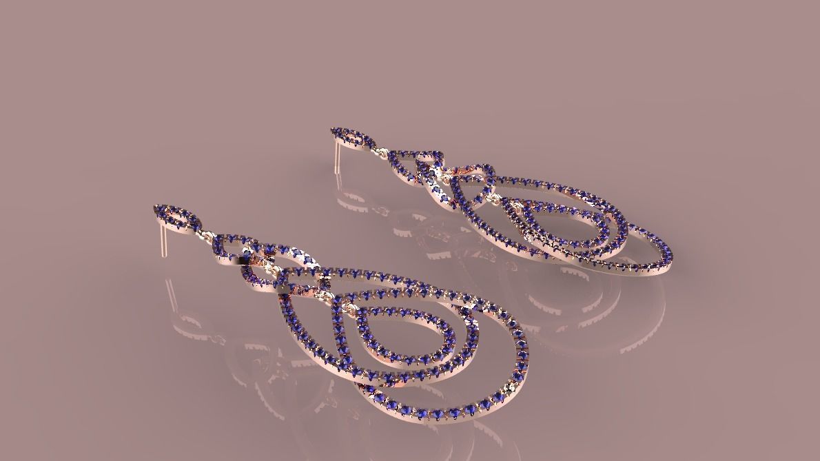 earring set gold and diamonds 3D print model_6