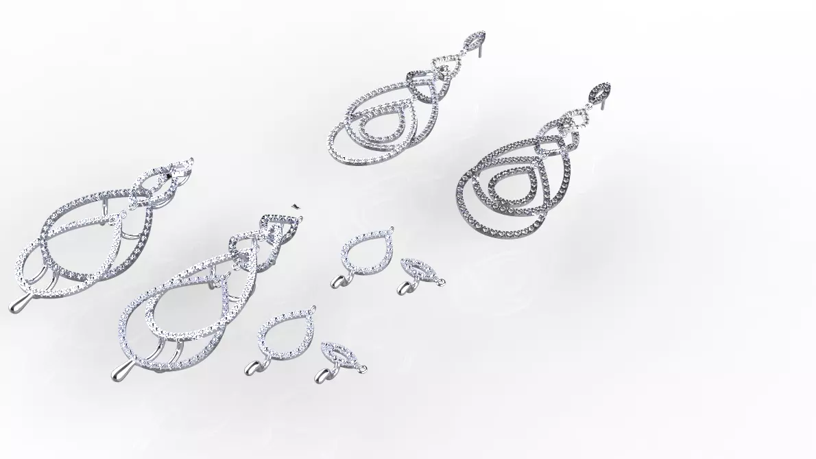 earring set gold and diamonds 3D print model_0