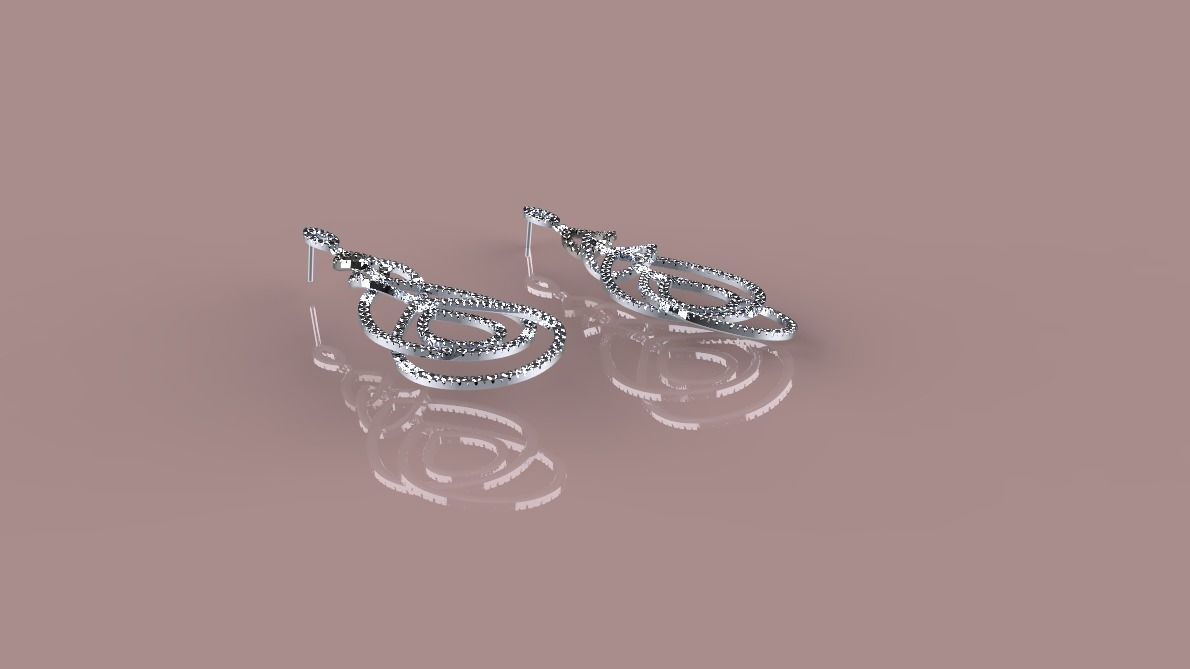 earring set gold and diamonds 3D print model_2