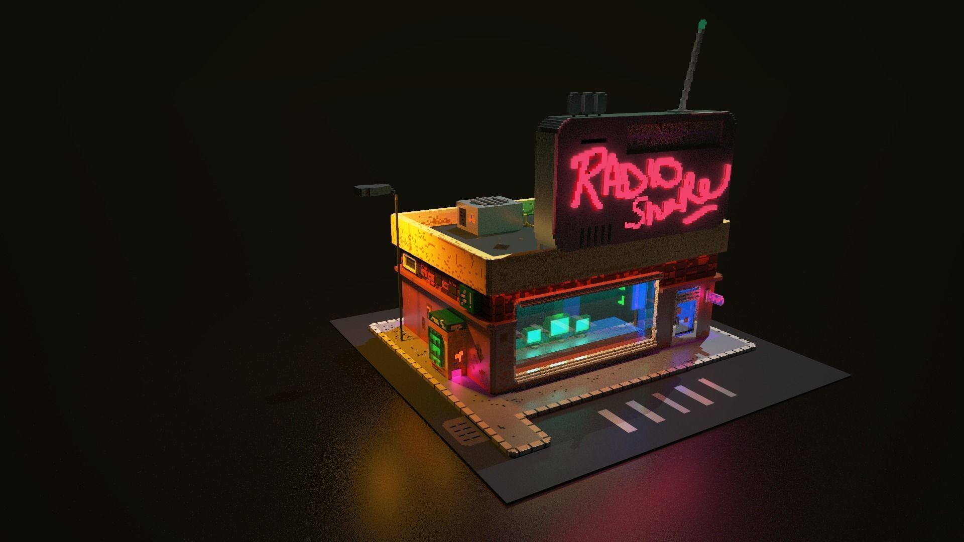 3D Voxel model of a retro radio station Low-poly 3D model_8