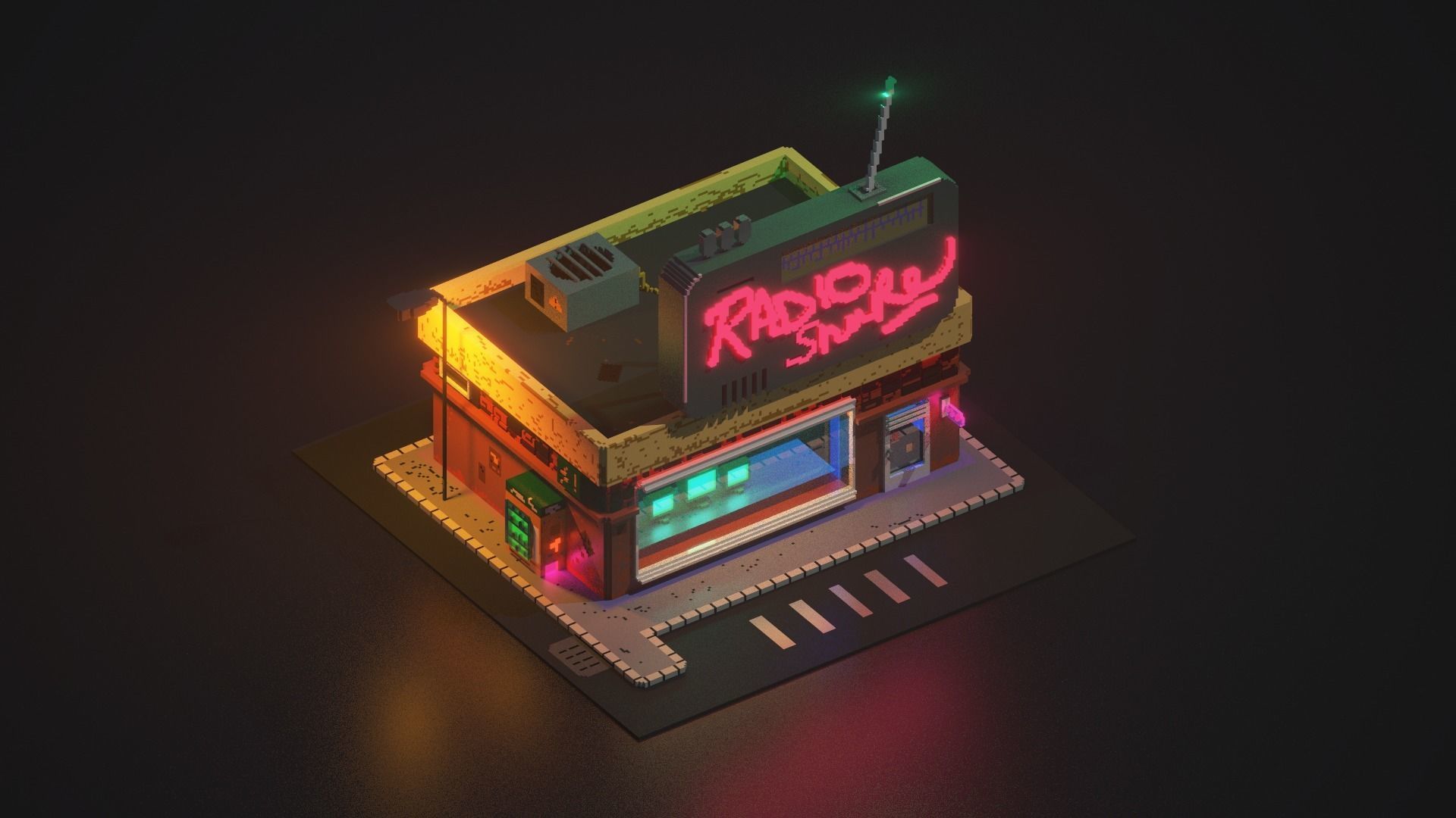 3D Voxel model of a retro radio station Low-poly 3D model_1