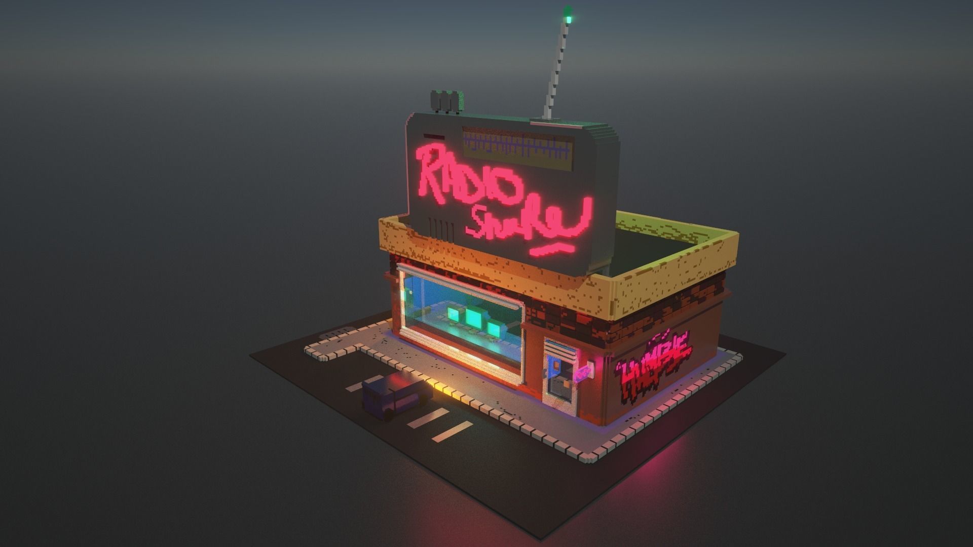 3D Voxel model of a retro radio station Low-poly 3D model_6