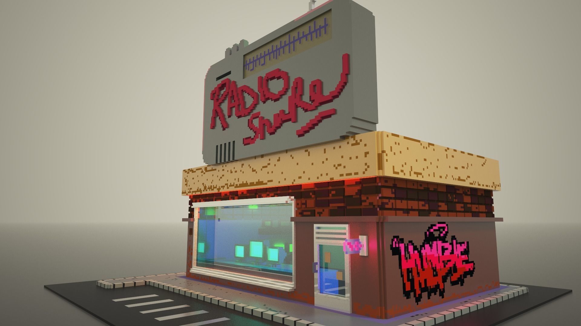 3D Voxel model of a retro radio station Low-poly 3D model_3
