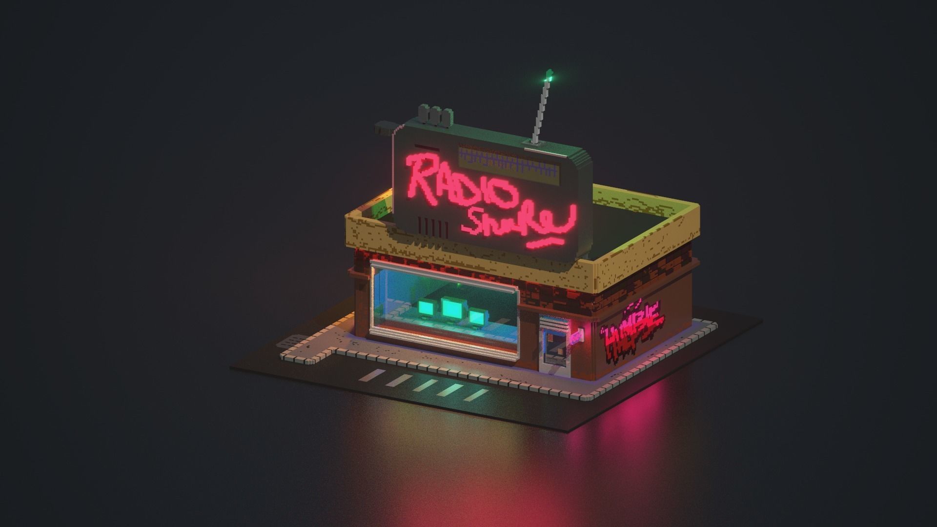 3D Voxel model of a retro radio station Low-poly 3D model_2