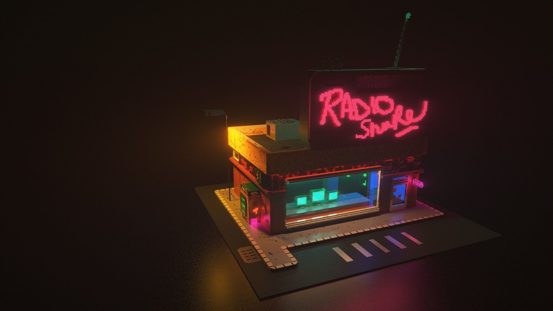 3D Voxel model of a retro radio station Low-poly 3D model_9