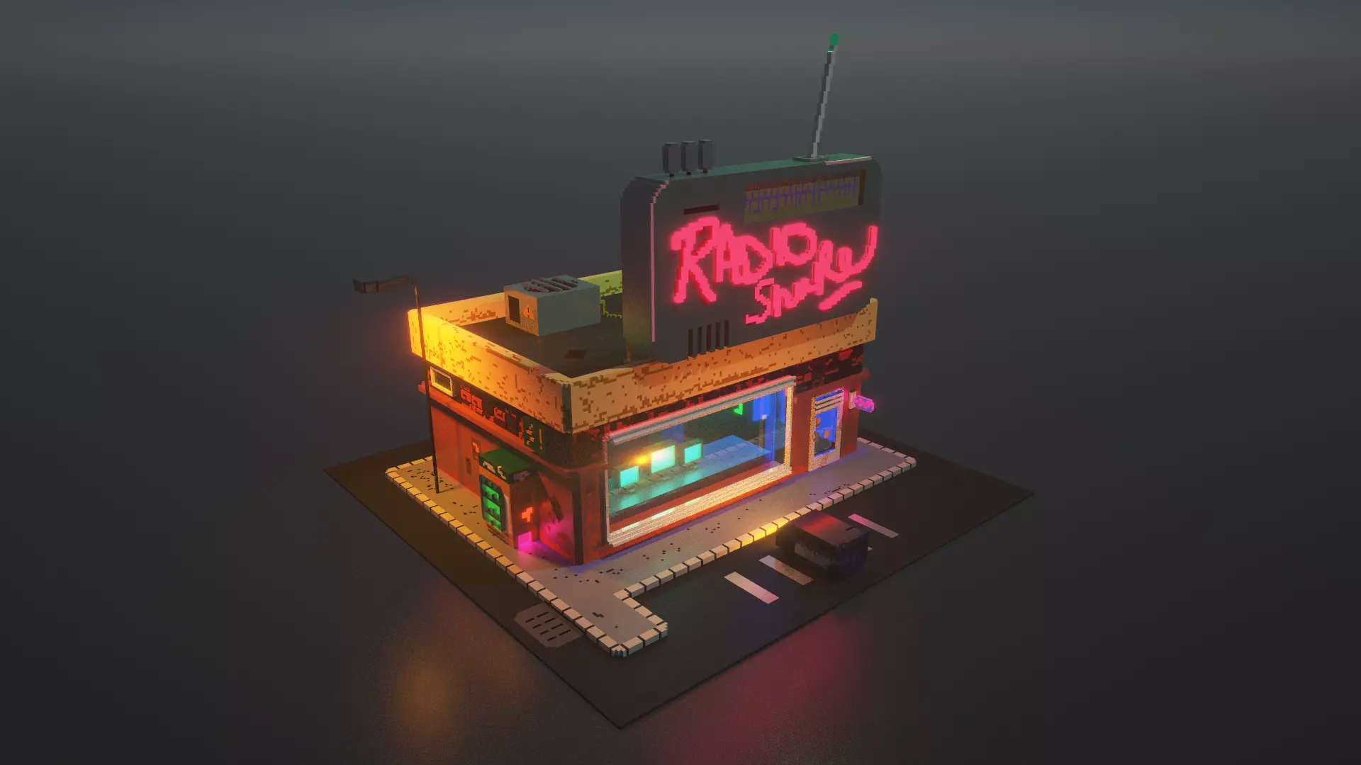 3D Voxel model of a retro radio station Low-poly 3D model_0