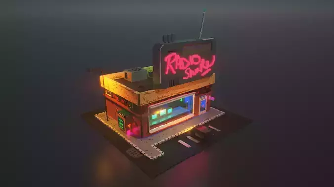 3D Voxel model of a retro radio station