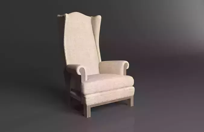 DECONSTRUCTED HIGHBACK WINGBACK CHAIR ANTIQUED LINEN 3D model