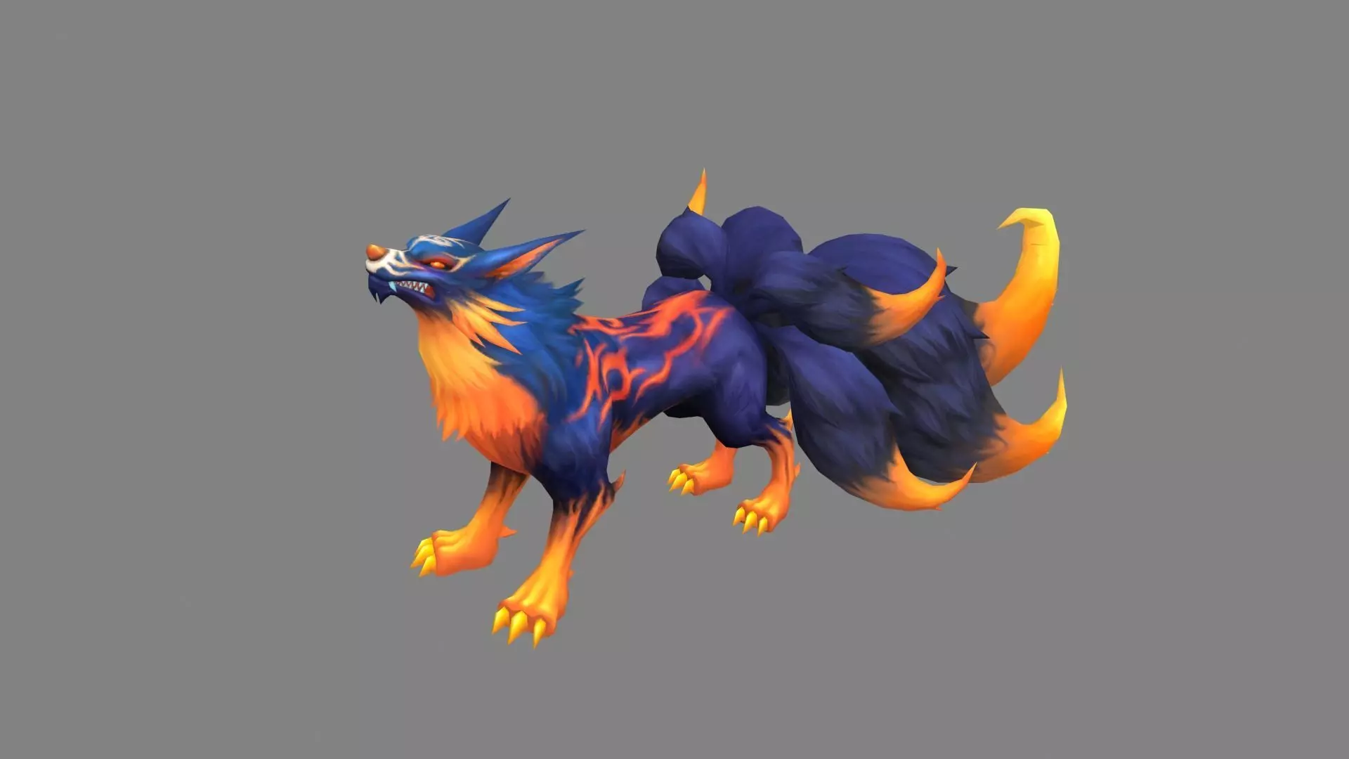 Cartoon seven tail fox - fox monster - FIREfox Low-poly 3D model_0