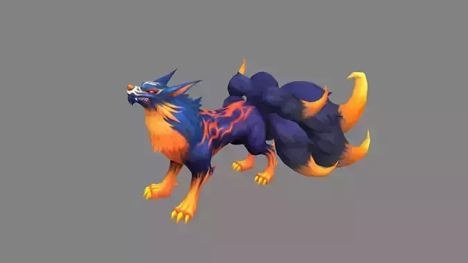 Cartoon seven tail fox - fox monster - FIREfox Low-poly 3D model