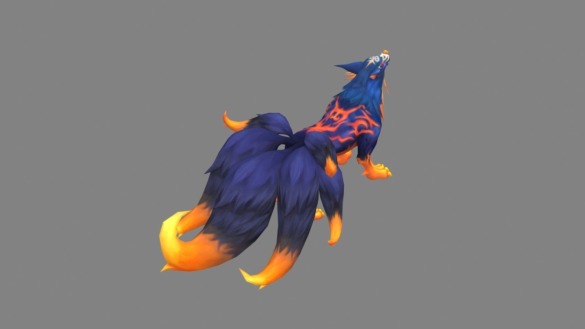 Cartoon seven tail fox - fox monster - FIREfox Low-poly 3D model_2