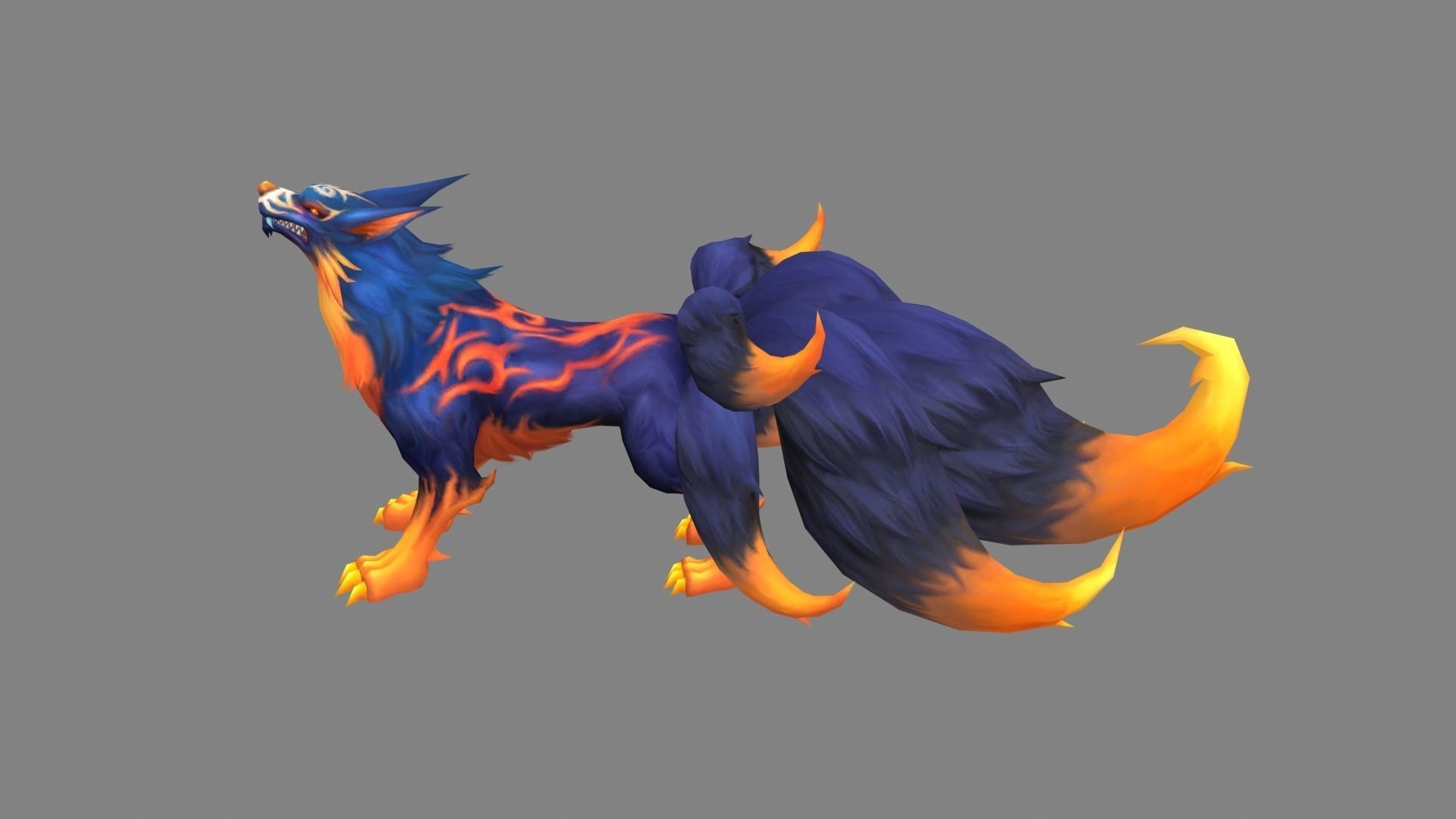 Cartoon seven tail fox - fox monster - FIREfox Low-poly 3D model_1