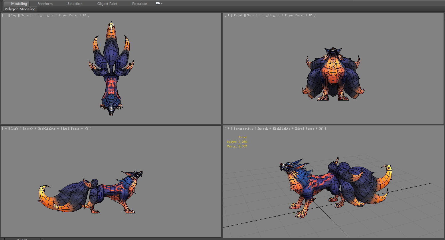 Cartoon seven tail fox - fox monster - FIREfox Low-poly 3D model_4