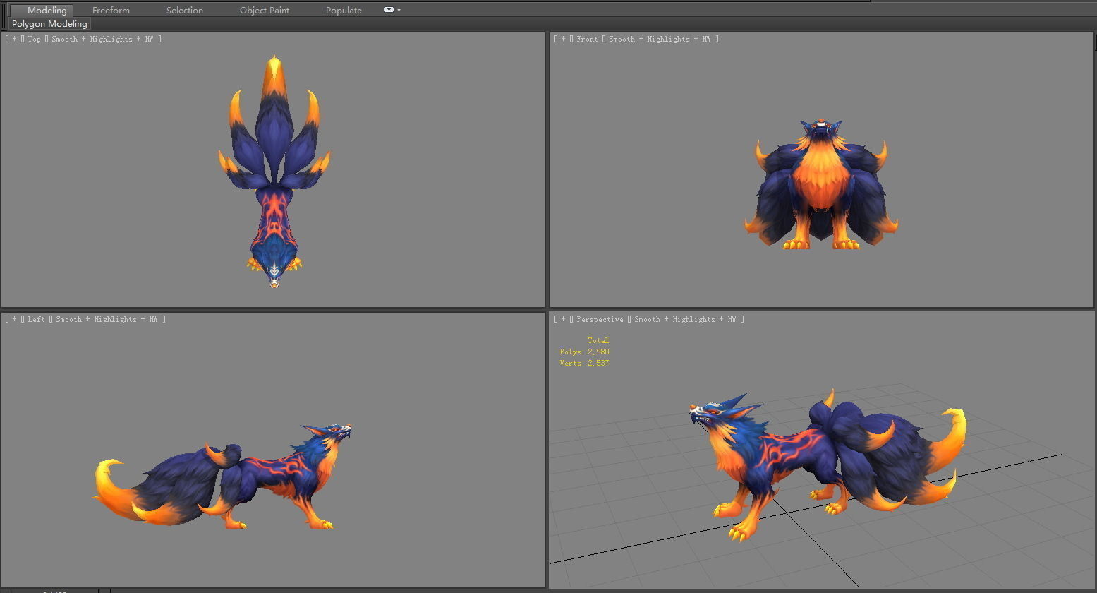 Cartoon seven tail fox - fox monster - FIREfox Low-poly 3D model_3
