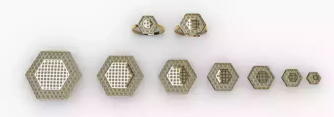 Middle East Style Jewelry Pendant and Ring Set gold silver Set E 3D print model