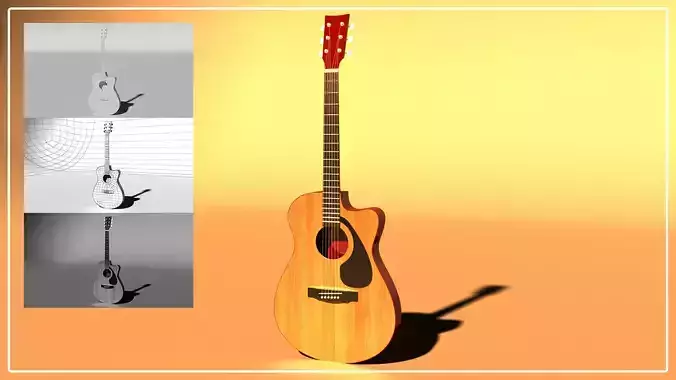 3d guitar high poly acoustic with different angles