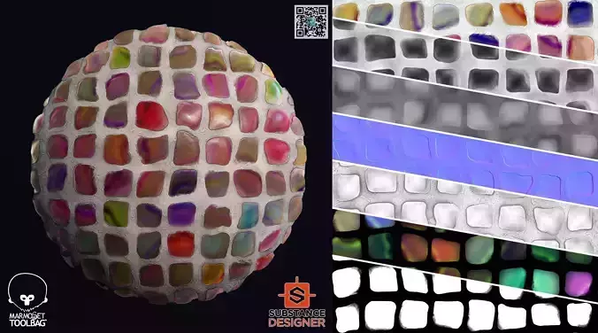 Stylized Fancy Cobblestone - PBR - 4K - PNG - SBSAR - Variation