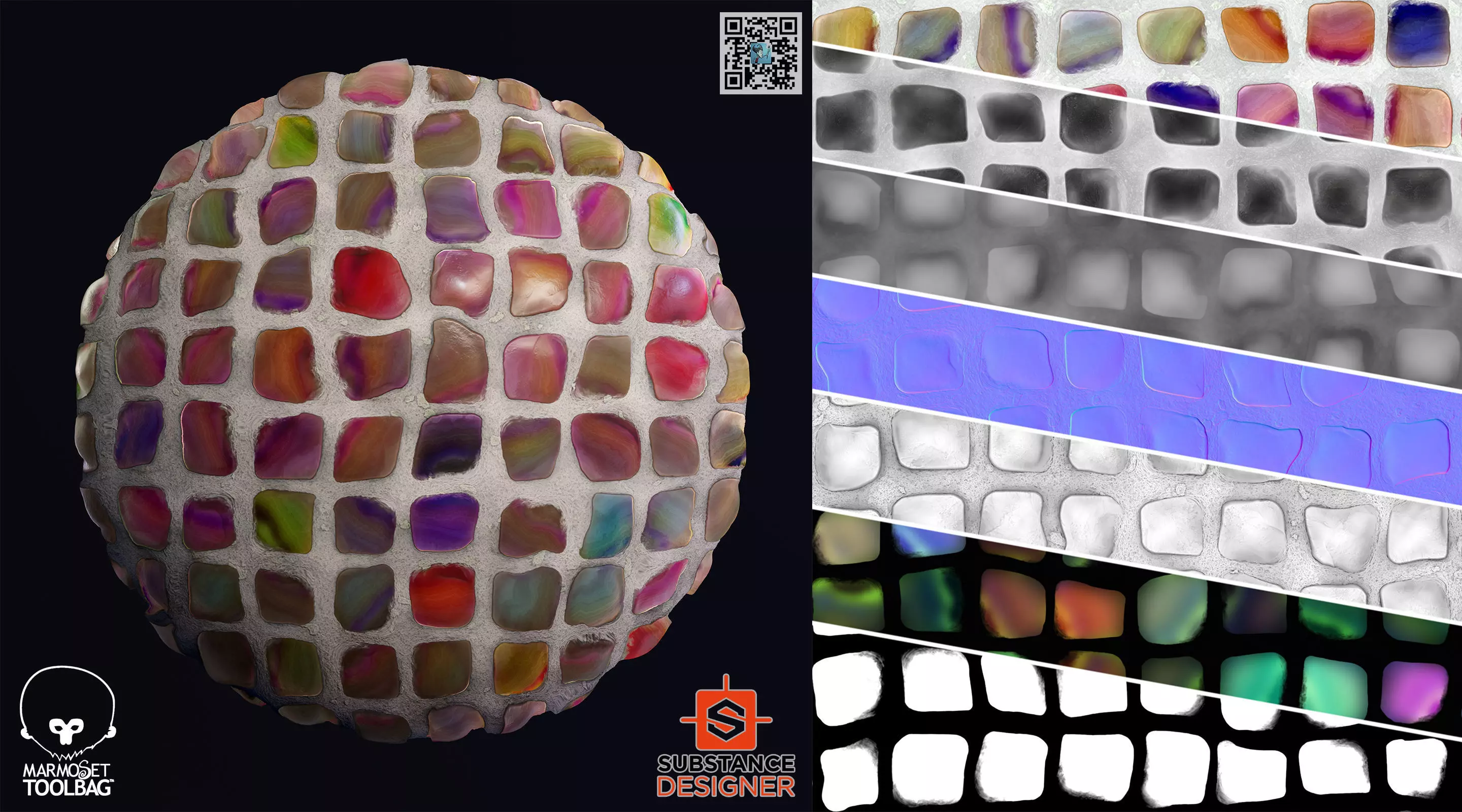 Stylized Fancy Cobblestone - PBR - 4K - PNG - SBSAR - Variation Texture
