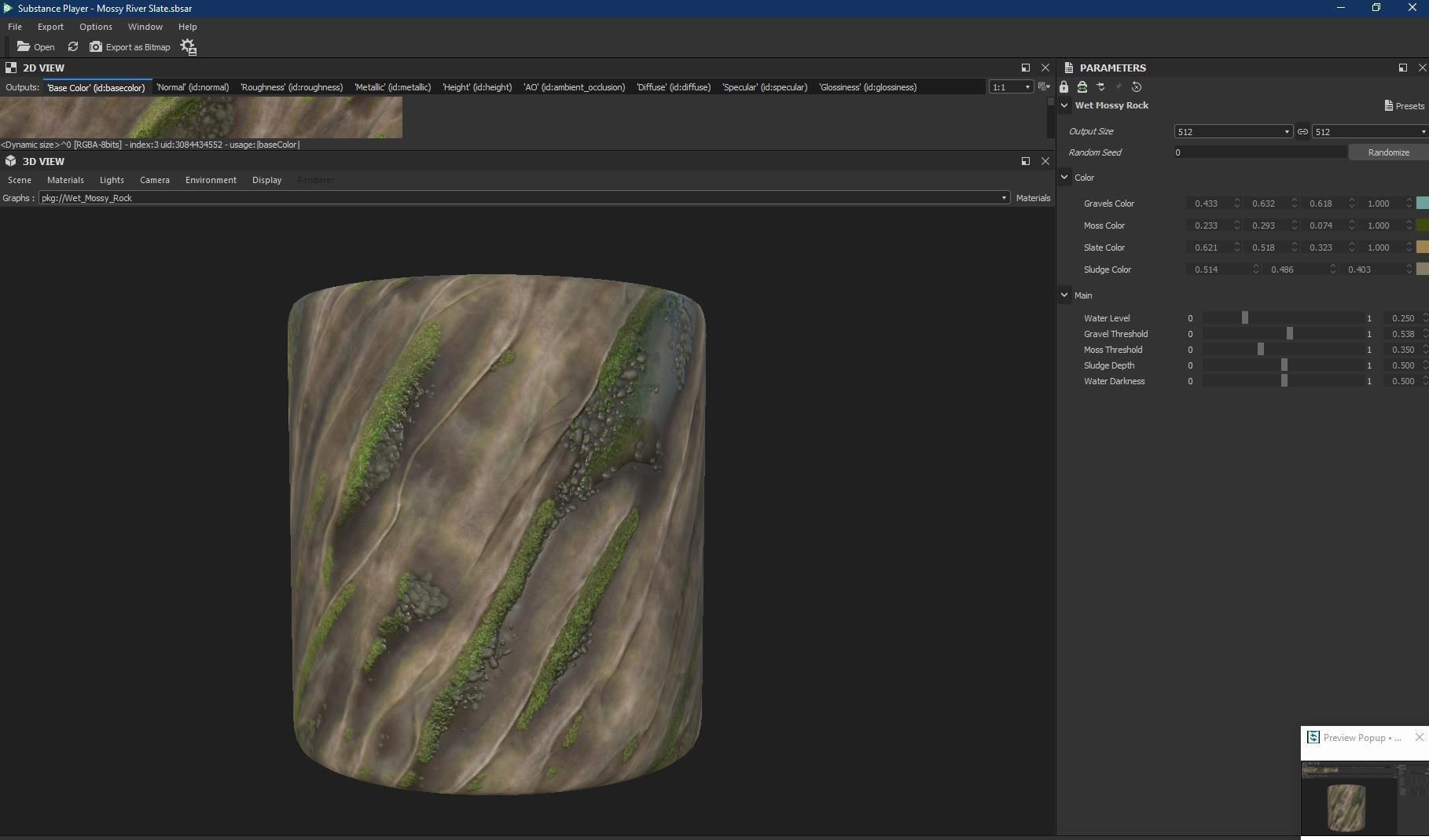 Wet Mossy Rock - SBSAR - PNG - 4K - Seamless - 2 Variations Texture_7