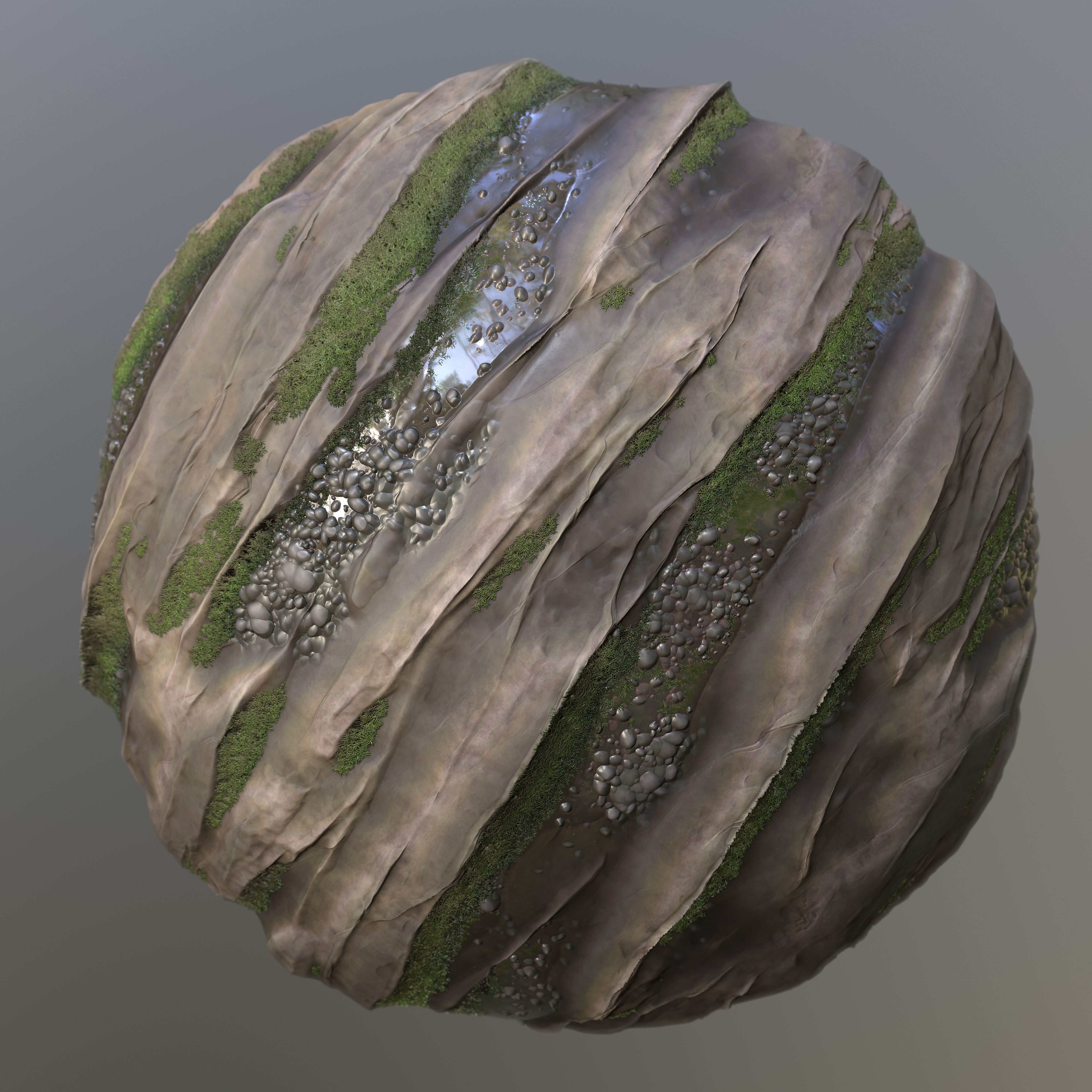 Wet Mossy Rock - SBSAR - PNG - 4K - Seamless - 2 Variations Texture_5