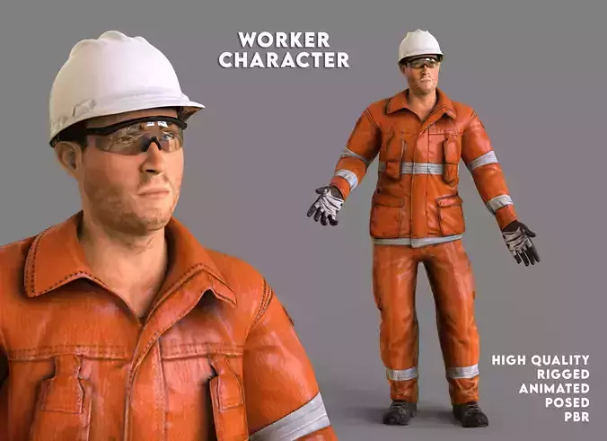 Worker Male Realistic rigged Animated Low-poly 3D model