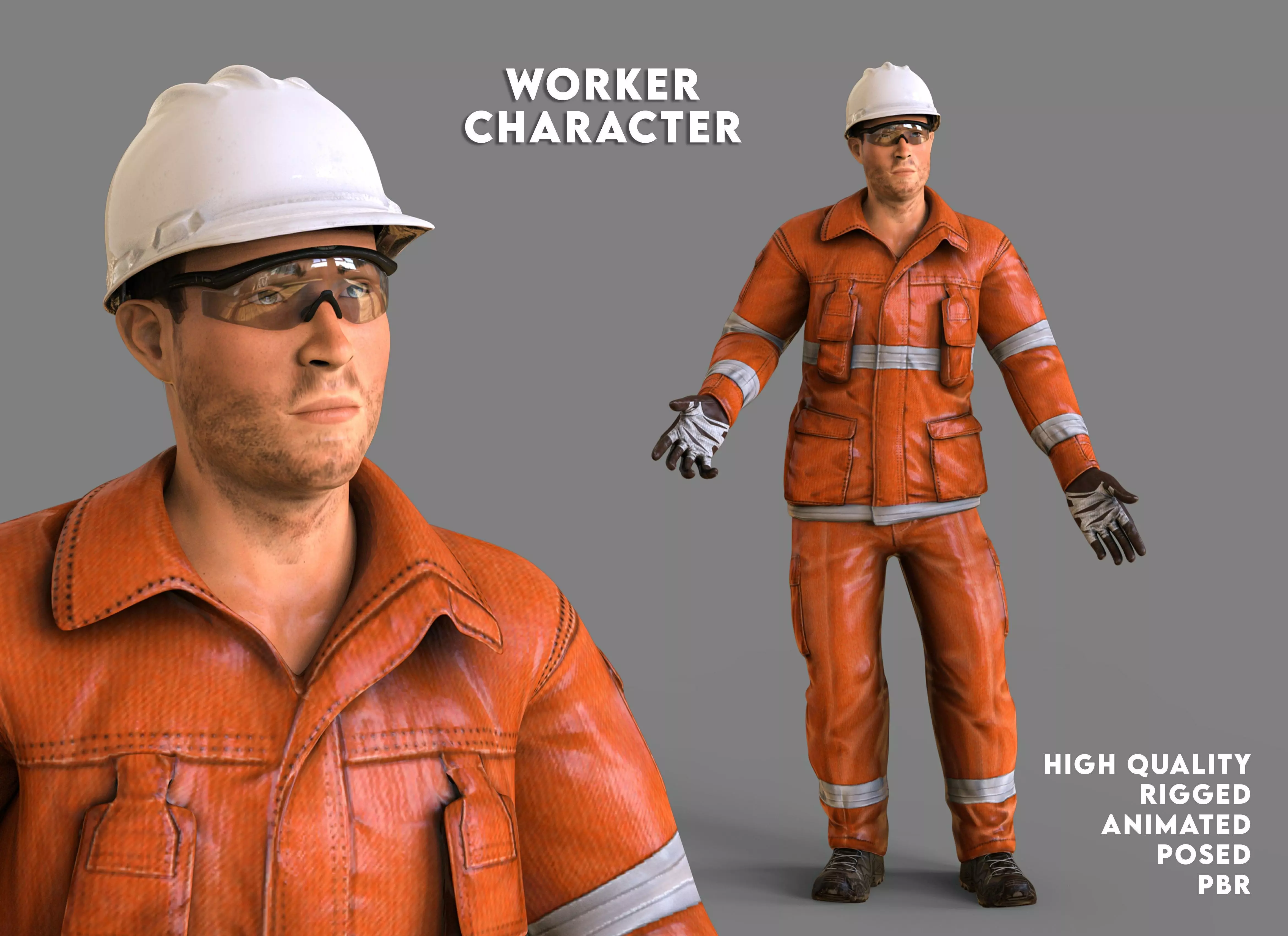 Worker Male Realistic rigged Animated Low-poly 3D model_0