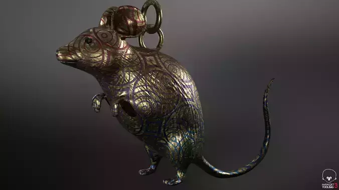 Mouse gold and silver rat on chain