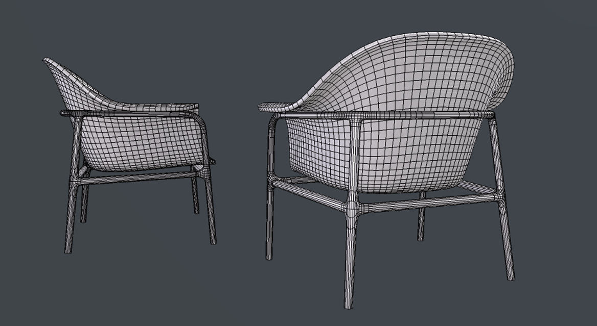 silla poltrona en madera Low-poly 3D model_5