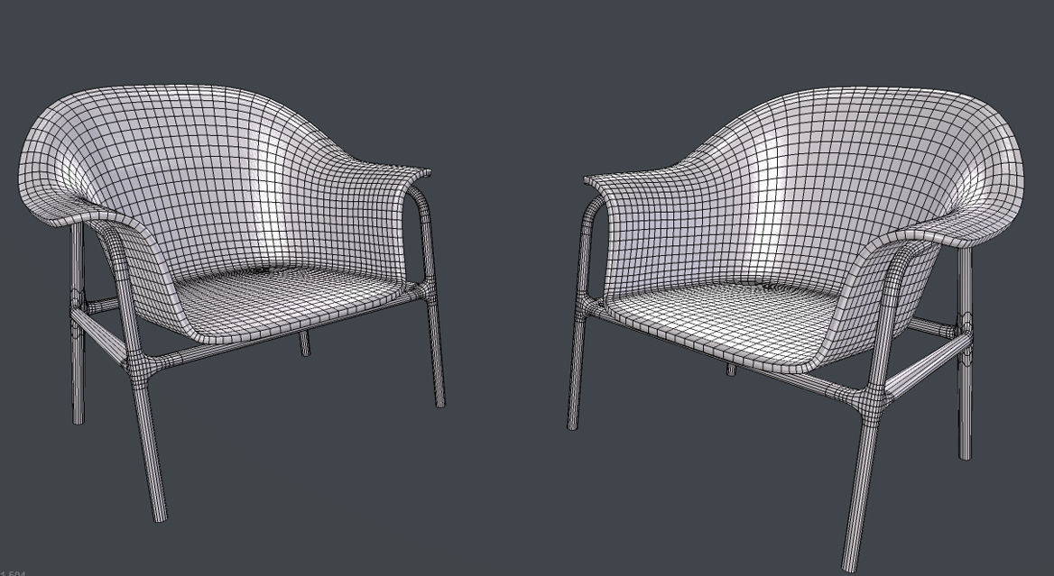 silla poltrona en madera Low-poly 3D model_4