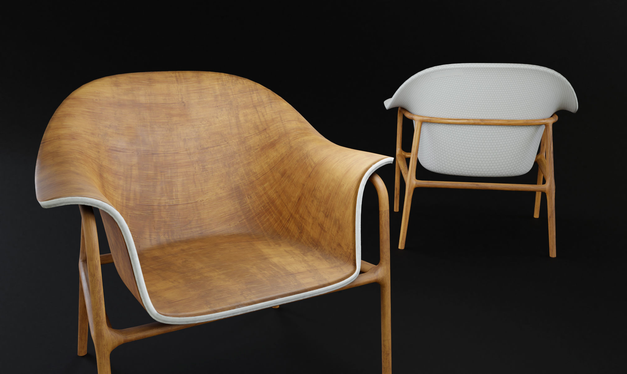 silla poltrona en madera Low-poly 3D model_2