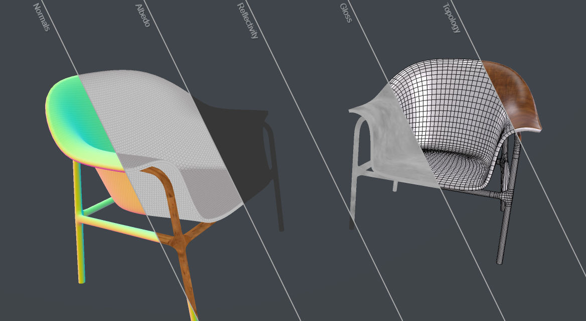 silla poltrona en madera Low-poly 3D model_6